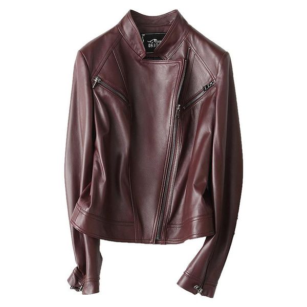 

women's leather & faux genuine jacket spring autumn women real sheepskin coat female korean motorcycle jackets chaqueta kqn28018 my2007, Black