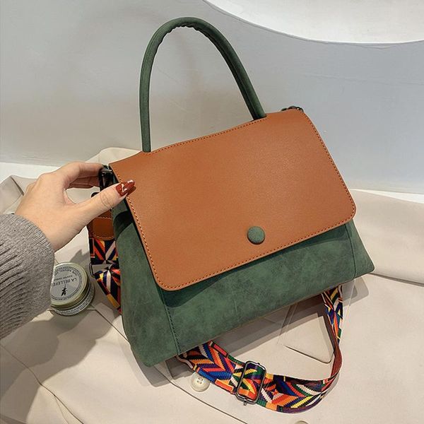 

simple women's handbag fashion ladies pu leather crossbody bag contrast color wide belt shoulder messenger casual travel bags