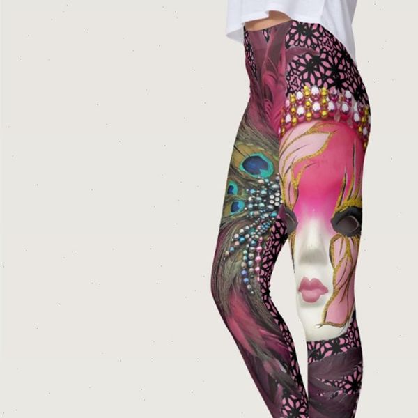 

sportswear women legging fitness workout fashion colorful peacock mask leggings digital printed push up red elastic, Black
