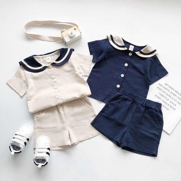 

children's suit summer dress navy style baby girl boy's, White