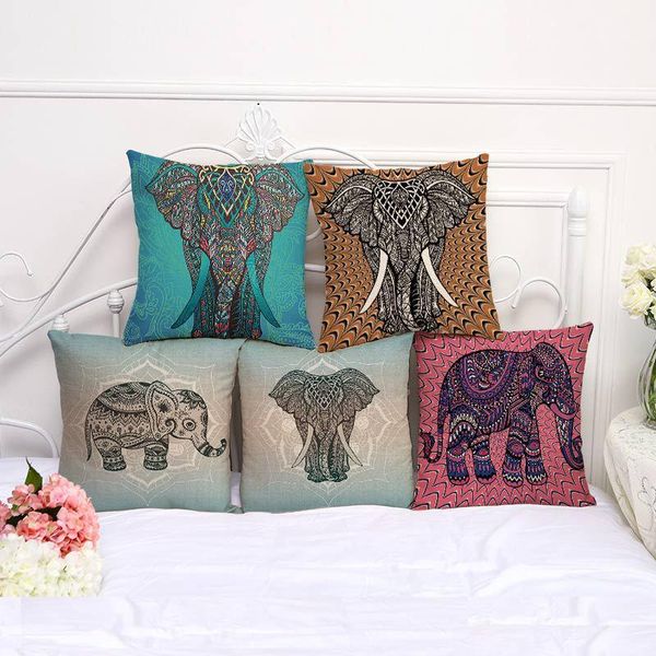 

india elephant painting pattern cushion cover cotton linen decorative pillowcase chair seat 45x45cm pillow a1116 cushion/decorative