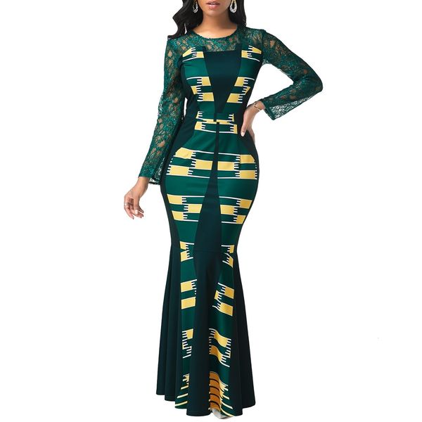 

casual dresses s-5xl african for women plus size slim patchwork lace maxi es elegant long africa clothing oxaa, Black;gray