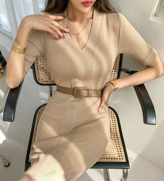 

casual dresses colorfaith summer autumn women v-neck split knitting high waist bottoming elasticity no belt long dress dr3255 qlsv, Black;gray