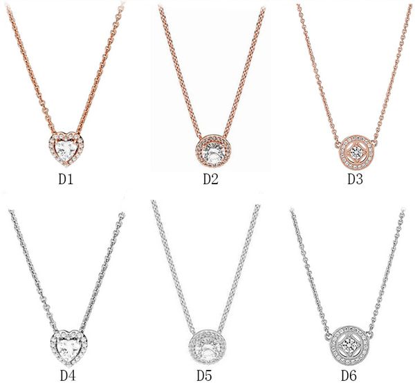 Echtes S925-Sterlingsilber für Pandora-Paar-Halskette, Roségold, klassisch, elegantes Halsketten-Set, DIY-Herz, Liebe, Herz, blauer Crysta-Charm für Perlen-Charms