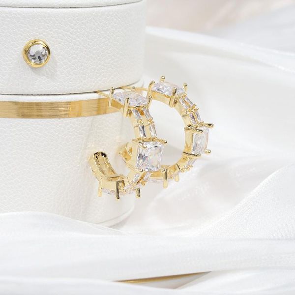 

hoop & huggie south korea's design fashion luxury full square zircon c-shaped semicircle earrings shiny women's prom party accesso, Golden;silver