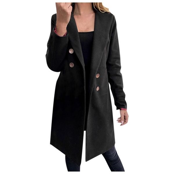 

women's wool & blends women solid overcoats 2021 autumn winter long sleeve casual oversize outwear jackets coat plus size outerwear #t3, Black