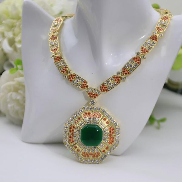

pendant necklaces luxury fashion women necklace green main stone orange embellishment party jewelry brand 2021 pattern, Silver