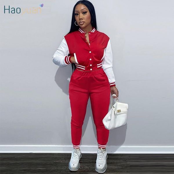 

women's two piece pants haoyuan set striped patchwork baseball sweatpants fall clothes for women tracksuit outfits matching sets, White