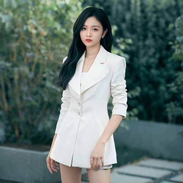 

women's suits & blazers 2021 women long outerwear elegant office lady solid black white diamonds buttons autumn spring japanese korean, White;black