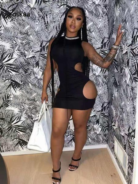 

casual dresses joskaa cut out mini dress for women black solid hollow bandage club party celebrate fashion clothes skinny spring wear 2, Black;gray