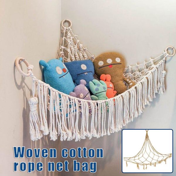 

storage boxes & bins 2021 mesh toy hammock corner filled animal children's baby hanging organizer woven cotton rope net bag