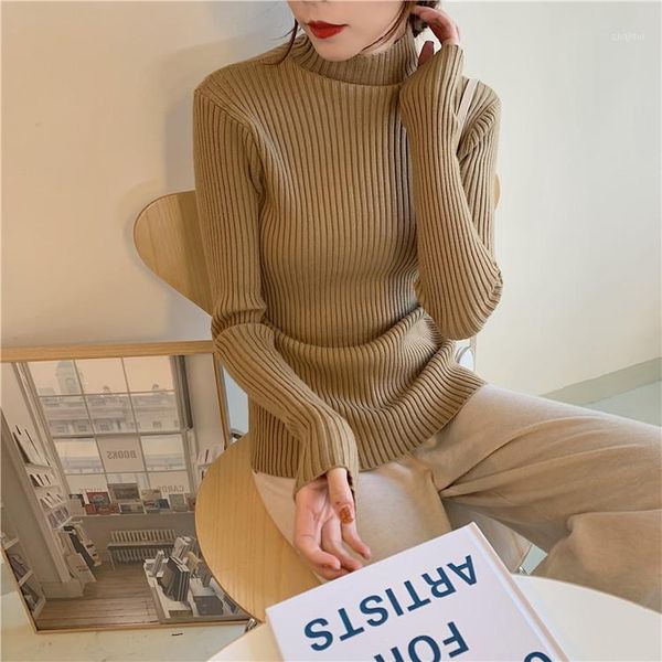 

women's sweaters autumn and winter hair core spun yarn fashion half high neck slim fitting sweater, White;black