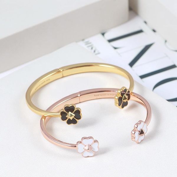 

bangle simple small fresh enamel flowers lucky grass girl's heart open bracelet girl, Black