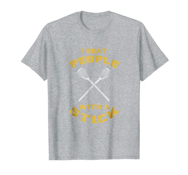 

i beat people with a stick - funny lacrosse shirt, White;black