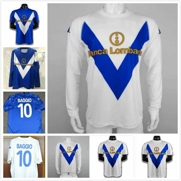 

2003 2004 brescia retro soccer jersey long sleeve home away blue white #10 baggio italy classic vintage 03 04 football shirt full, Black;yellow
