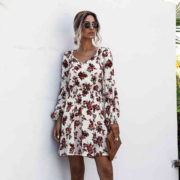 

v neck puff long floral sleeve mini dress female fall elegant bonnet up black lace high waist ladies'clothes, Black;gray