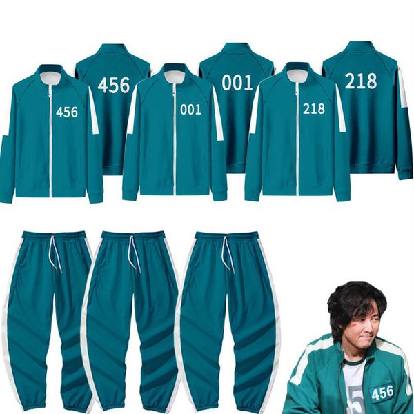 

gym clothing squid game men's tracksuits li zhengjae same jacket pants 456/218/067/001 autumn casual polyester stand-up collar sweatshi, Gray