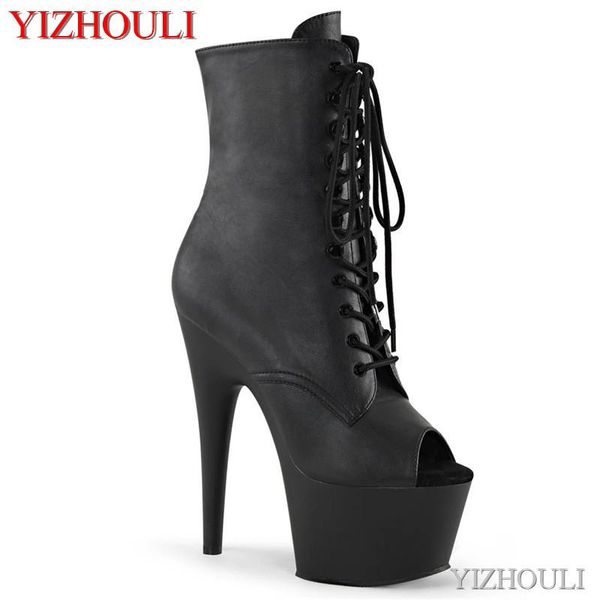 

boots 17cm heels, low-heeled for stage dinners, 7in open-toed night club ankle, Black