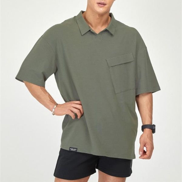 

men's polos 2021 summer style 5 colour m-3xl gym t shirt men loose cotton t-shirt turn-down collar short sleeve running workout tees, White;black