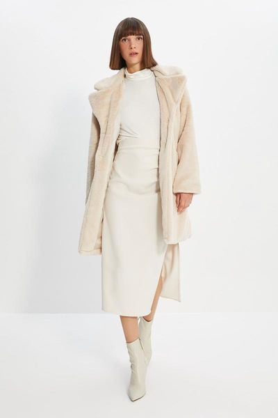 

women's jackets trendyol arched plush coat twoaw22kb0034, Black;brown