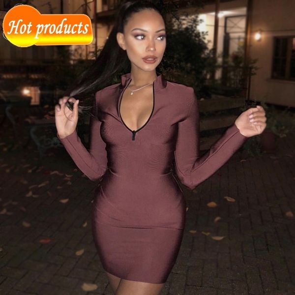 

two piece dress you fancy zipper embellished skinny long sleeves bodycon female celebrity party bandage dress dsxb, White