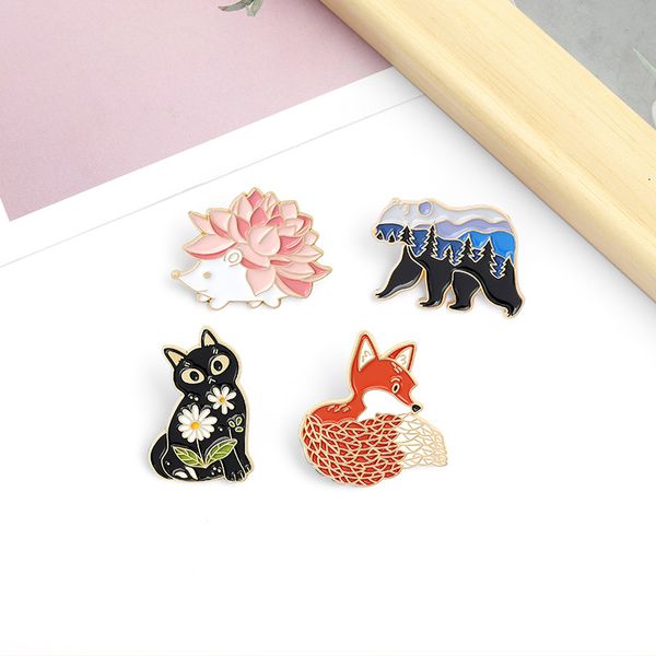 

forest garden enamel pin custom fox cat bear hedgehog brooches bag lapel pin cartoon animal badge jewelry gift for kids friends, Blue