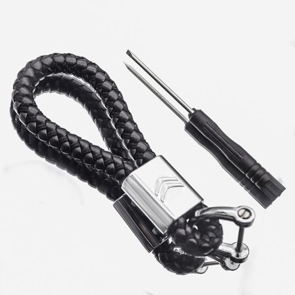 

keychains key chain leather metal braided rope car holder logo + screwdriver for citroen- c1 3 6 bx cx gt c4cactus berlingo c-zero, Silver