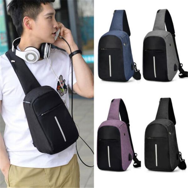 

waist bags men chest pack messenger sling sport travel crossbody shoulder bag with usb charging mouth