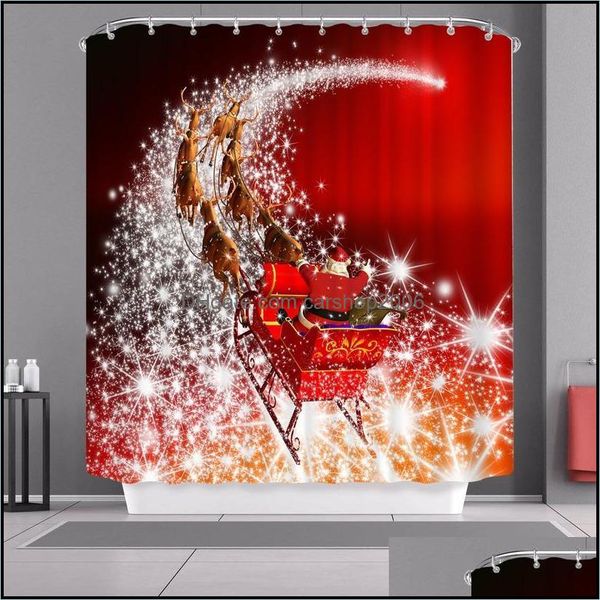 Duche Cortinas Banheiro Aessórios Banheira Casa Jardim Papai Noel Impermeável Cortina Impermeável Decoração Decoração Sala de Vida Drop 2021