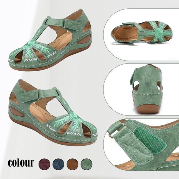 

women's wedge heel flip flops multicolor embroidered sandals slippers, Black