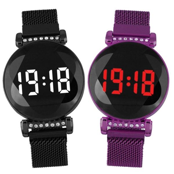 

wristwatches leisure women ladies female fashion lazy watches whoesale students magnetic belt mesh white led light digital round diamond wat, Slivery;brown