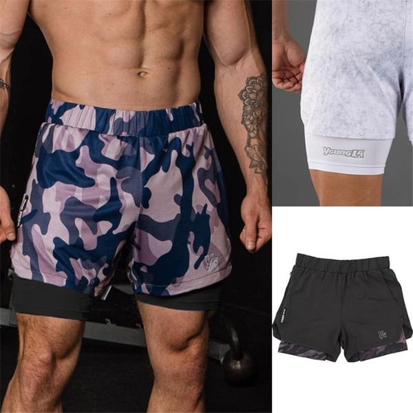 

men's shorts 2021 camo running men 2 in 1 double-deck quick dry sport fitness jogging workout sports short pants, White;black