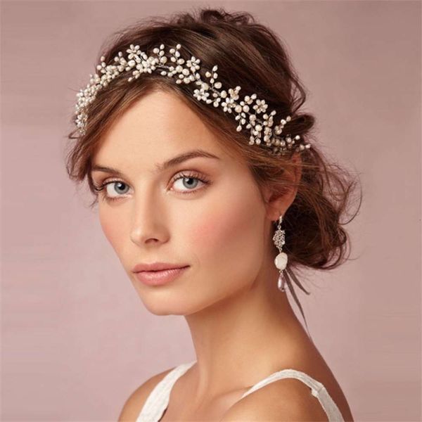 

new bride's handmade pearl diamond hairband fashion wedding accessories, Silver