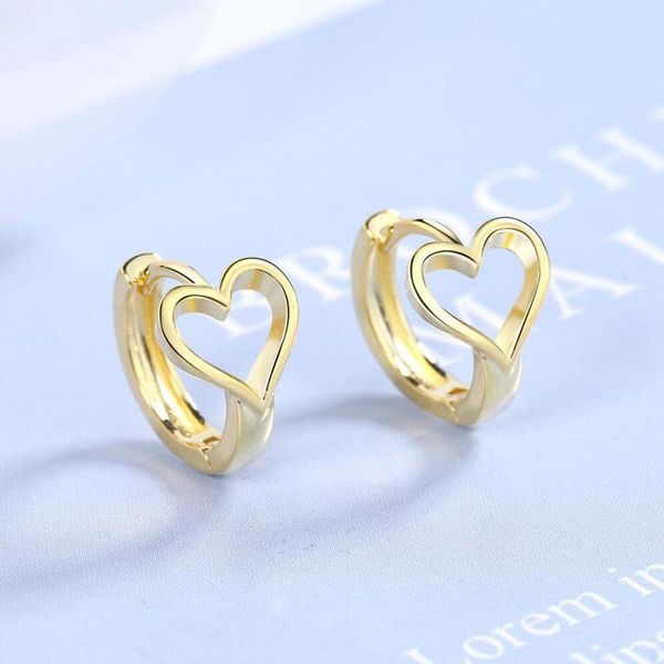 

hoop & huggie kofsac 925 sterling silver earrings for women jewelry simple trendy love heart earring girl valentine's day accessories, Golden;silver