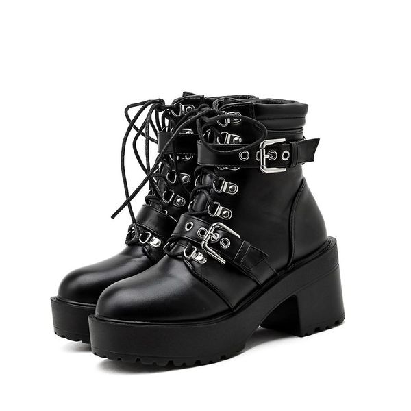

boots patent leather gothic shoes black women heel chunky platform female punk style ankle zipper ljb236