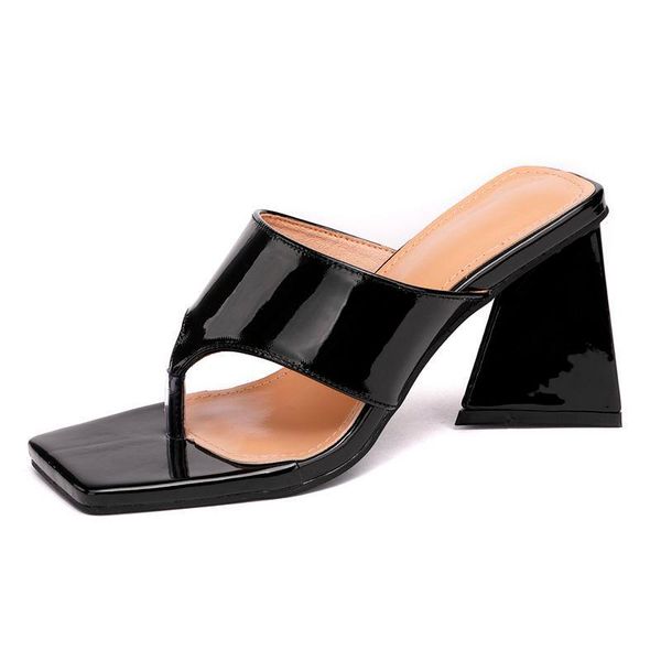 

slippers woman's clip toe pu square strange style solid female slides fashion concise outside plus size women shoes summer, Black