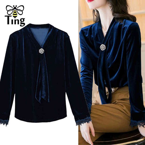 

vintage elegant office lady velvet blouses casual chic v neck women spring autumn blusas pullovers female shirts plus 2x 210513, White