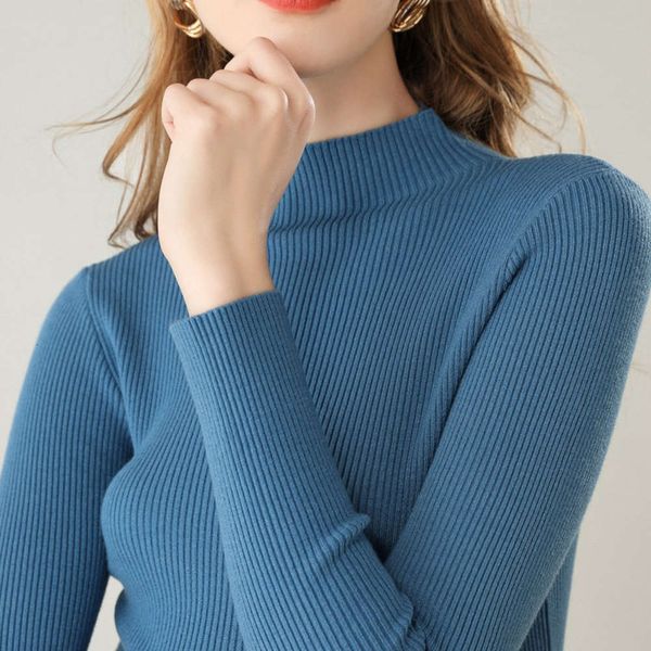 

women's sweaters sweater autumn and winter fashion women's half high collar long sleeve loose pullover t-shirt iao8, White;black