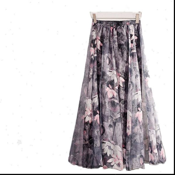 

the summer and retro beach womens skirts printed chiffon bust in bohemia long free, Black