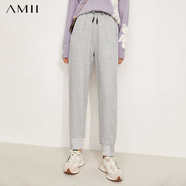 

amii minimalism autumn pants for women elastic waist thicken casual pants streetwear sport pants winter female trousers 12120324 211006, Black;white