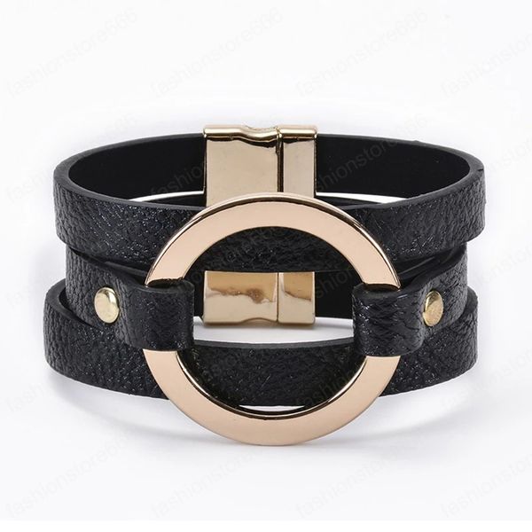 

bohemian pu leather bracelet circle pendant wrap bracelets vintage multiple layer bracelet women jewelry gift, Golden;silver