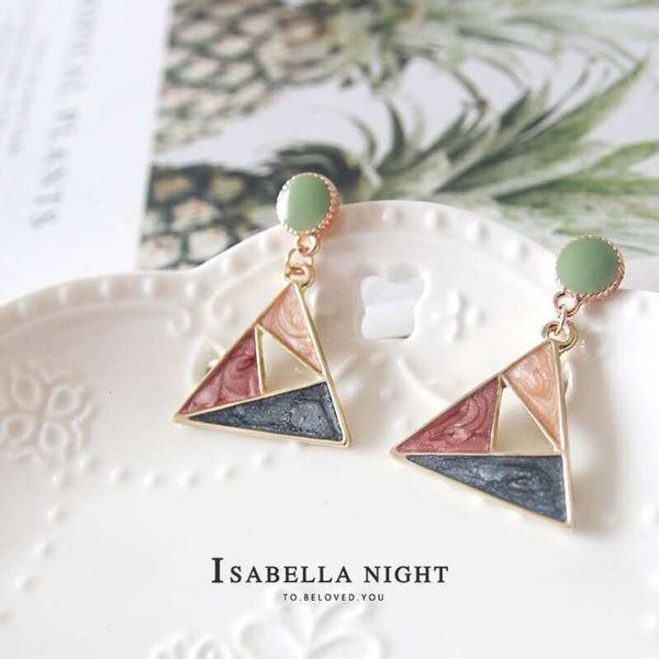 

bilandi s925 silver needle korea creative color contrast star sky oil dripping triangle net red earrings girl, Black