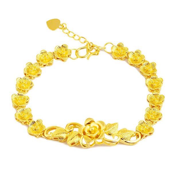 

women's rose flower chains 24k gold plate charm bracelets njgb217 fashion wedding gift women yellow gold plated bracelet, Golden;silver