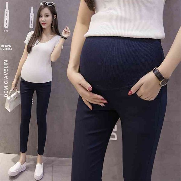 

pregnant women belly leggings ankle-length slim hips cotton trousers maternity skinny pencil pants solid color elegant 210721, White
