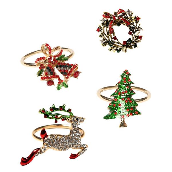 

napkin rings 1 set/4pcs christmas clasps rhinestone buckles alloy