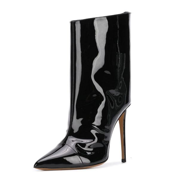 

dress shoes fashion boots patent leather super high heels ankle spring autumn women pointed toe brand black blue 9ahi