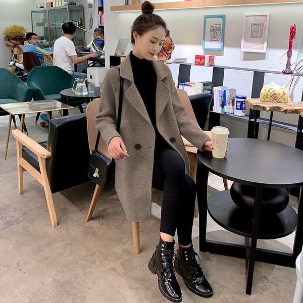 

women's trench coats white double-sided cashmere coat women clothes autumn winter long woolen jacket fashion slim lad, Tan;black