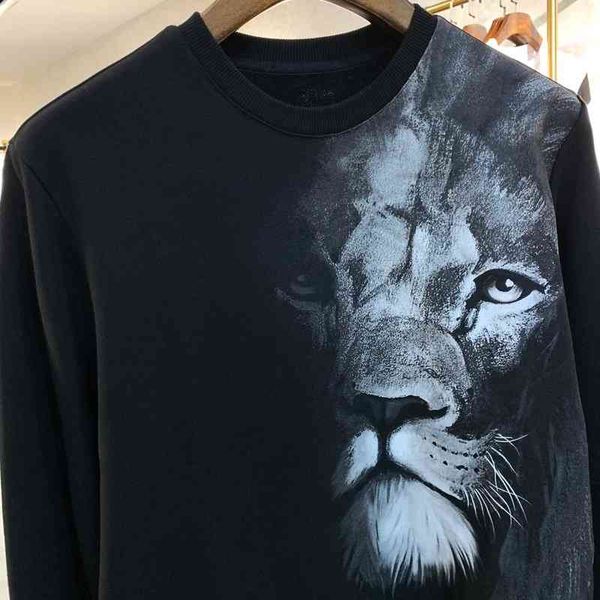 

men's hoodies & sweatshirts winter 21fw autumn vintage lion soldier hoodie skateboard men women fashion streetwear crew neck sweatshirt, Black