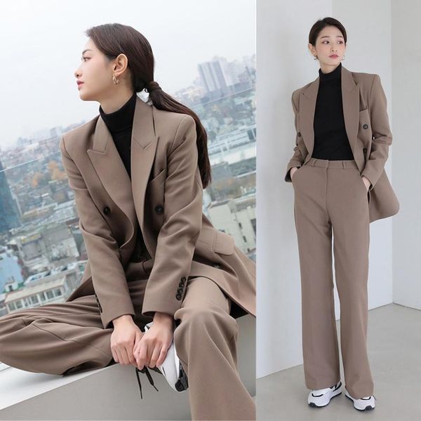 

women's two piece pants autumn/winter 2021 loose blazer + wide-leg trousers two-piece ol commuter set, White