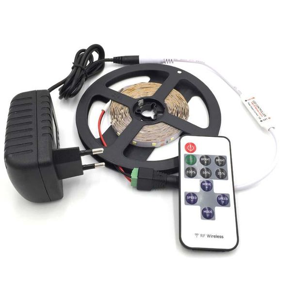 

non-waterproof led strip 300 leds 5m 2835 light white red blue + 12v2a power adapter 11 keys rf controller dc strips